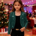 thumbnail image 2 of FAVIPT Glitter Sequin Crop Bolero Shrugs for Girls Open Front Fashion Cardigan Sparkly Shawl Jackets for Evening Dress Green,13 Years, 2 of 8