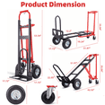 thumbnail image 3 of Veeboto 3-in-1 Heavy-Duty Industrial Hand Truck, 1000lbs Iron Hand Truck Dolly Cart with Inflatable Wheels for Moving, Travel, Office Use, Red, 3 of 7