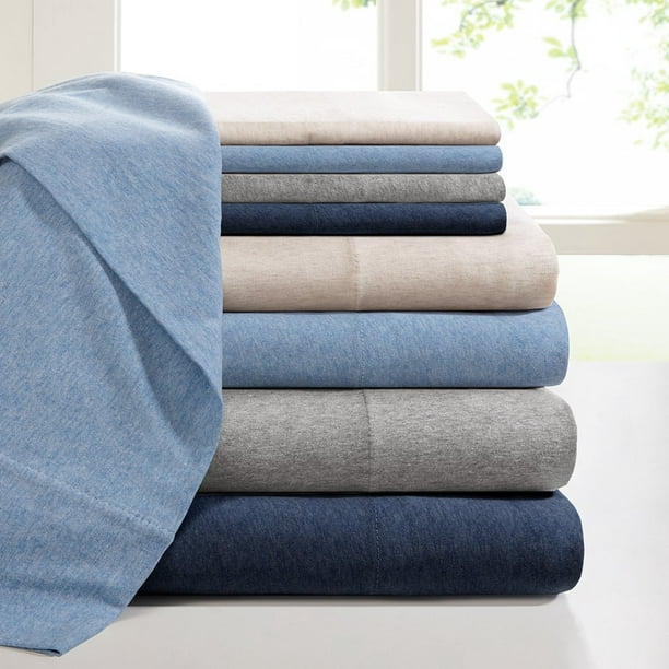 Heathered Cotton Jersey Knit Sheet Set Blue King, Made from 100 cotton