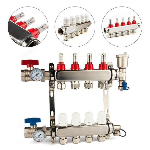 Denest 1/2 Inch PEX Radiant Heat Manifold 4-Branch for Hydronic Radiant Floor Heating