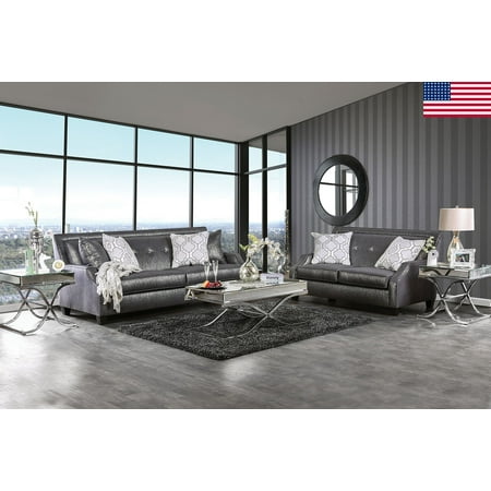 Sofa Loveseat Shined Black Fabric Modern Glam Up Living Room