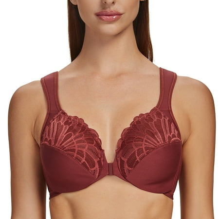 

MELENECA Underwire Front Closure Bras for Women Cabernet Red 46C