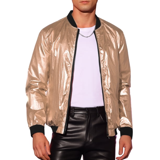 Chaqueta Holográfica INSPIRE CHIC para hombres, chaqueta bomber brillante con cierre, estilo universitario dorado XL