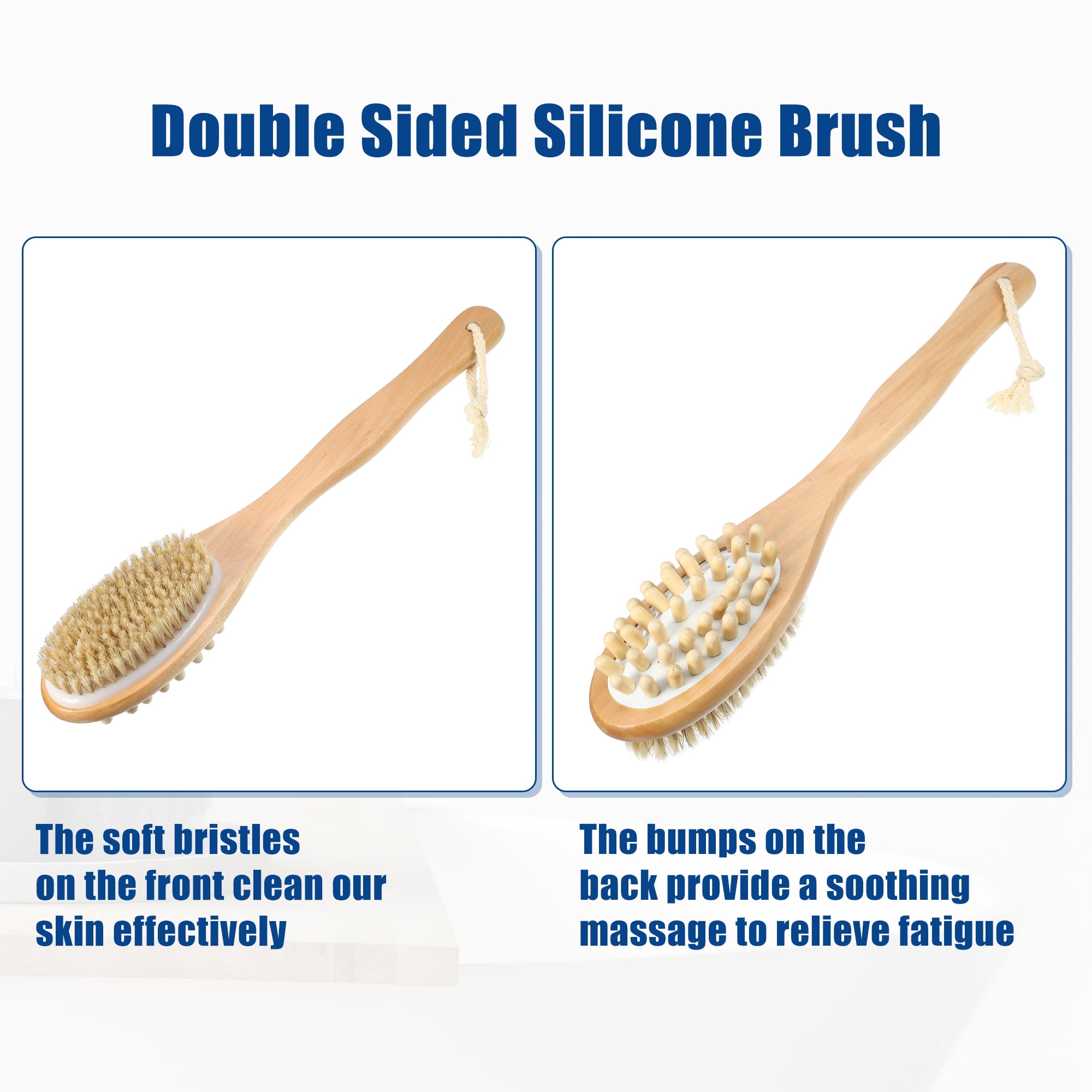 Unique Bargains Double Sided Bath Brush Back Scrubber Wood for Shower Brown 14.6 Inches