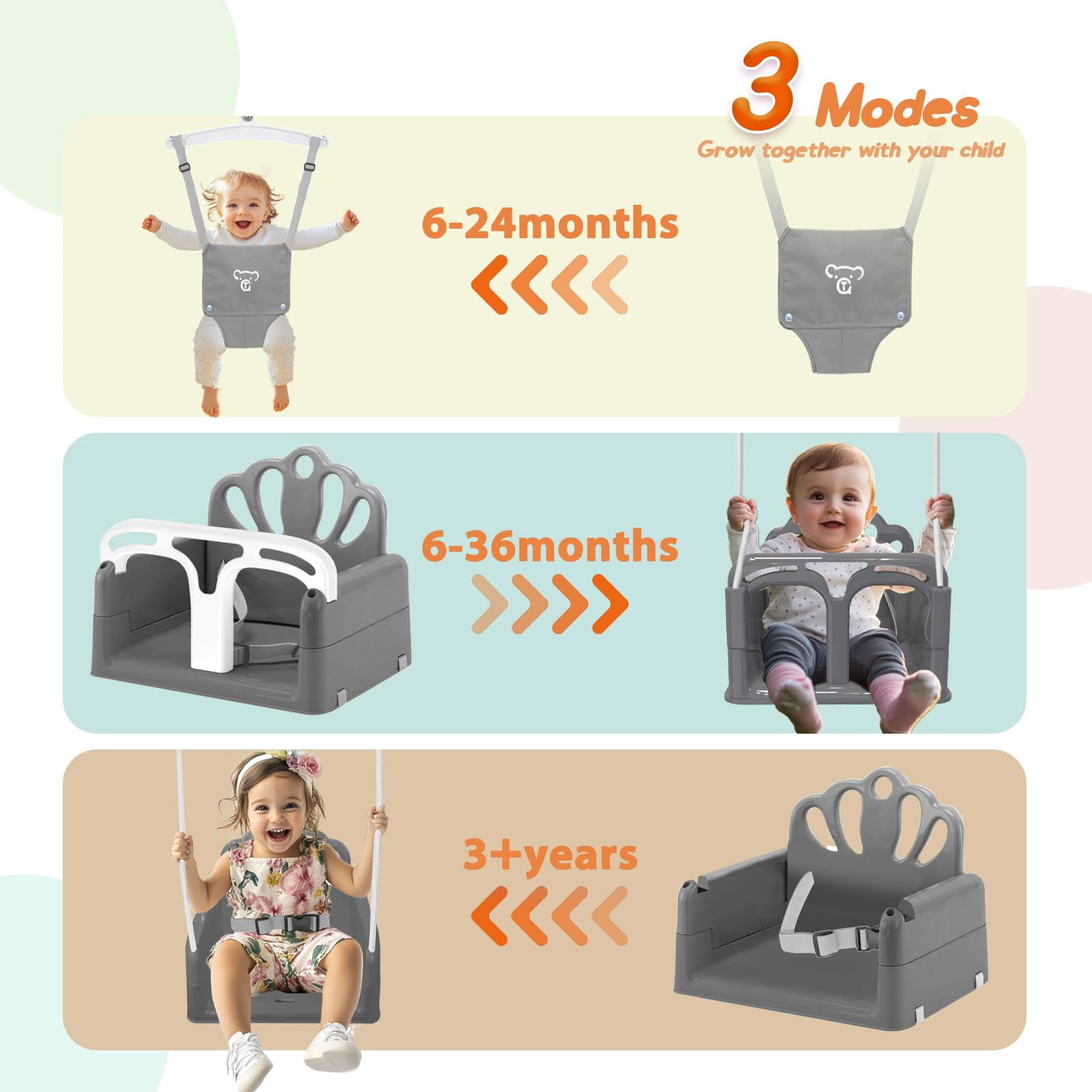 G TALECO GEAR 2 in 1 Foldable Toddler Swing and Baby Jumper, Baby Bouncer Jumper, Swing Set for Backyard, Easy to Install & Store, Gray