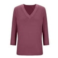 thumbnail image 3 of cfhntfmh Long Sleeve Shirts for Women V Neck Cotton Basic Tee Soft Breathable Casual Tops Cassic-Fit T-Shirt, 3 of 4