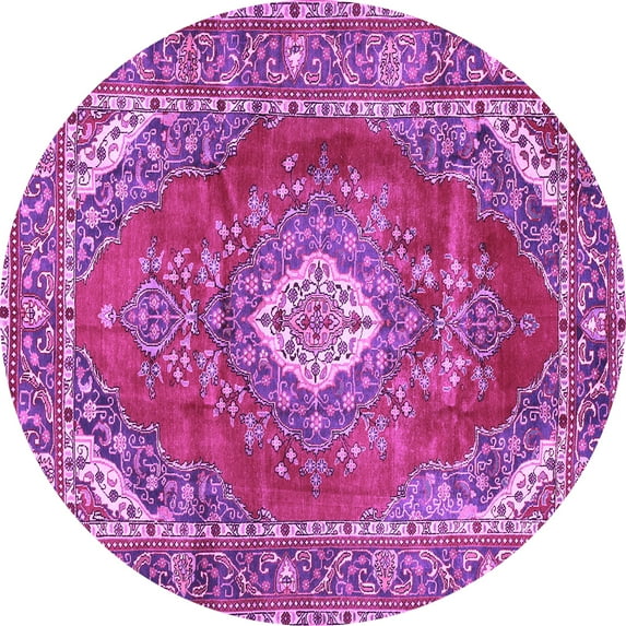 Ahgly Company Indoor Round Medallion Purple Traditional Area Rugs, 3' Round
