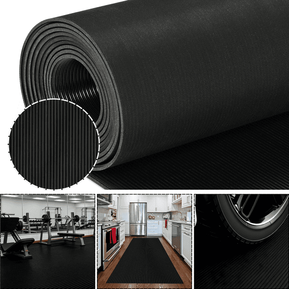 OVYEOFR Corrugated Rubber Floor Mat, 3.3ft x 9.8ft Fine Rib Rubber Mat, Non-Slip Garage Flooring for Indoor Outdoor Floor Protection