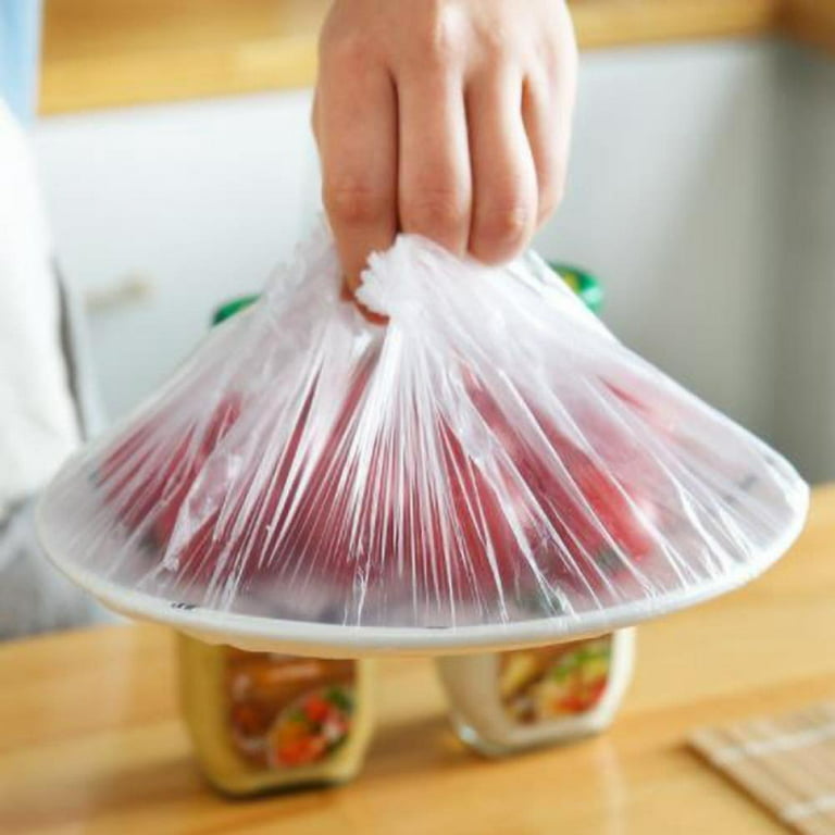 100-Piece Disposable Food Storage Covers Shower, Transparent Plastic Bowl Lids with Elastic Edges, Shower Caps, Stretchable Packaging for Household