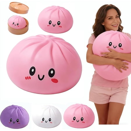 Leutsin Giant Dumpling Stress Ball 10 Inch Jumbo Rainbow Mystery Dumpling Squeeze Bun Soft Slow Rising Squeeze Decompression Dough for Anxiety Relief Pink
