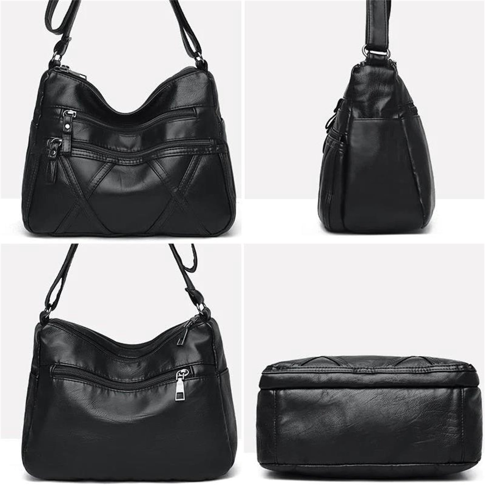 Ovzne Large Crossbody Bags Soft Leather Shoulder Bag Ladies Shoulder Handbags Purse and Wallet Set for Women Totes Hobo Purses, Large Capacity Soft Leather Bag Gray