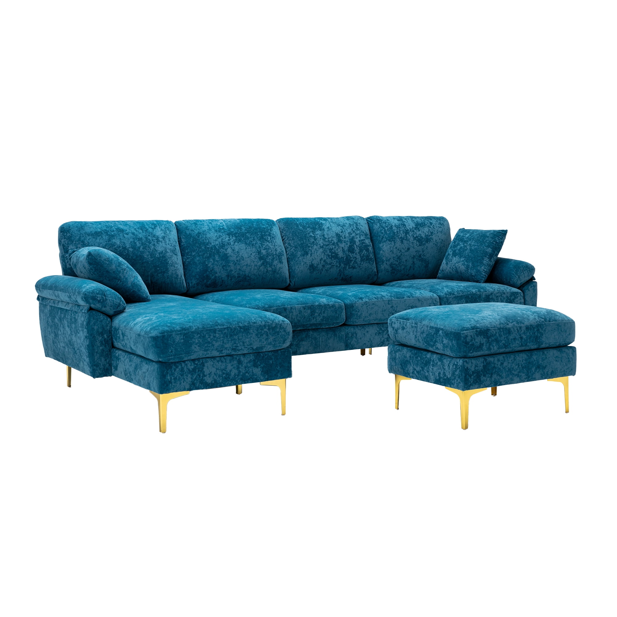 Sectional Sofa, L Shaped Sofa with Removable Ottoman, Metal Legs