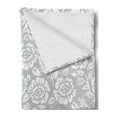 thumbnail image 2 of Grey Soft Flannel Fleece Throw Blanket, Floral Flower Buds Leaves Pattern English Country Style Victorian Lace Image Print, Cozy Plush for Indoor and Outdoor Use, 50" x 60", Grey White, by Ambesonne, 2 of 5
