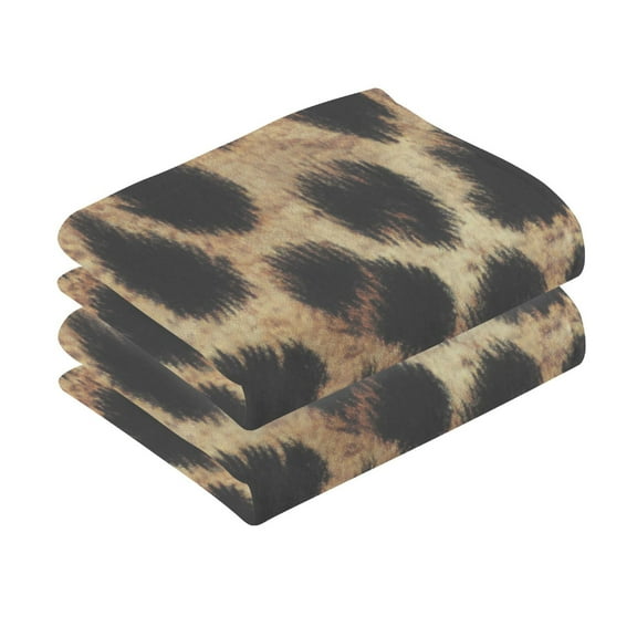 2 Pcs Absorbent Face Towel Bath Hand Towels Soft Breathable Cotton Towel Set for Bathroom Kitchen Hotel Spa Decor Leopard Print Fabric Texture