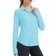 thumbnail image 5 of Plus Size Women's Solid Color Casual Long Sleeve Collared Sun Protection Shirt | CSEONE,Light Blue 3XL, 5 of 6