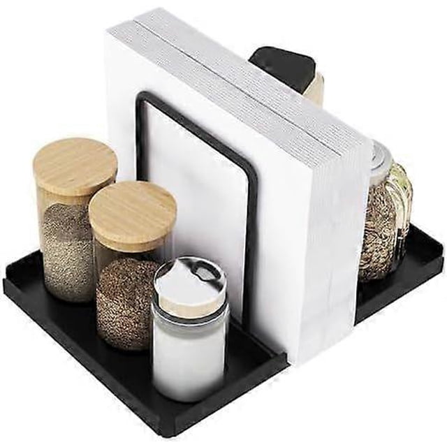 Metal Napkin Holder with Salt & Pepper Shakers Storage Caddy, Standing Paper Napkin Holder for Kitchen & Dining Table Decor