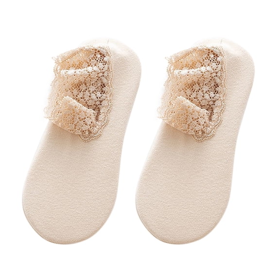 Gymayou Women's Ruffle Lace Ankle Socks Lace Trim Design Soft Cotton Blend for Daily Wear Beige One Size