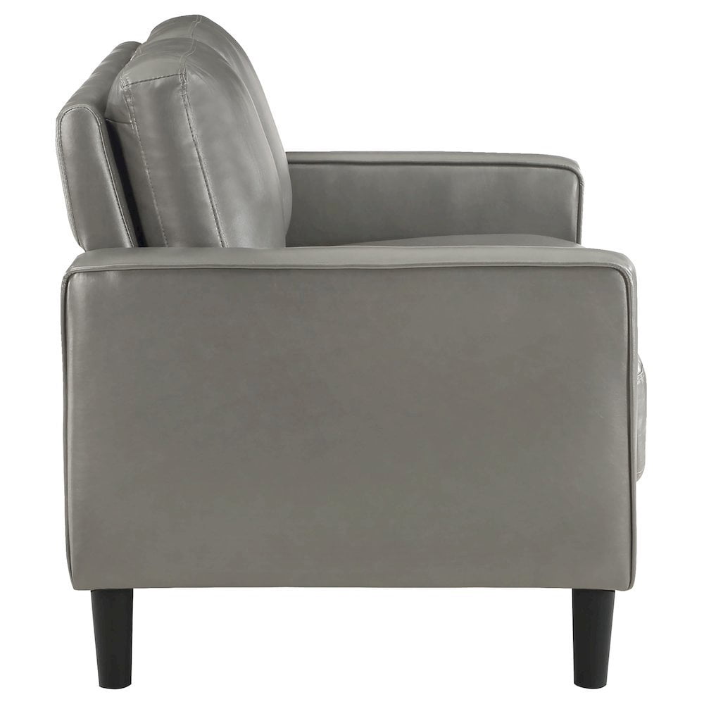 FurniFact Gray Faux Leather 2 Seater Couch, Leather Loveseat Sofa for Living Room