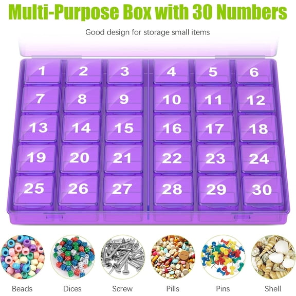 2 pieces Monthly Pill Organizer Once a Day - 30 Day Pill Organizer Box - Easy to Open - Large Compartments Portable Case for Travel, Month Pill Cases Medicine Organizer for Vitamin (Purple)