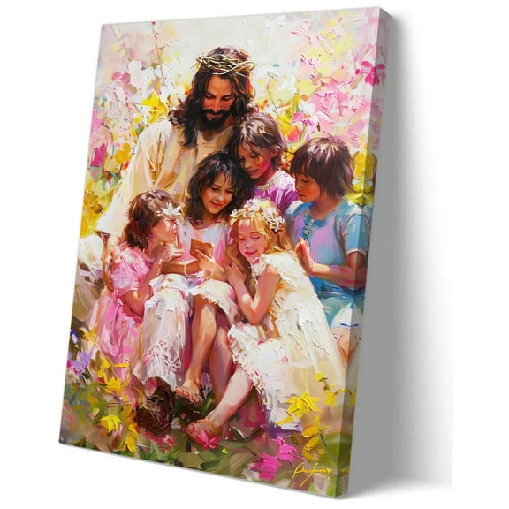 Jesus Christ with Children Wall Art Christ Posters Art Deco Decor Print Canvas Pictures for Living Room Modern Artwork Picture for Bedroom