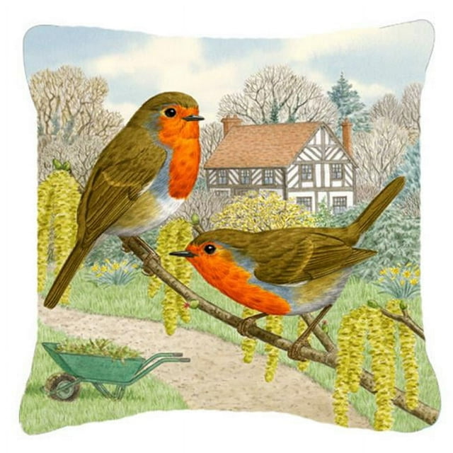 Carolines Treasures ASAD0684PW1414 European Robin par Sarah Adams Coussin Décoratif en Toile
