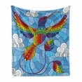 thumbnail image 1 of Stained Glass Soft Flannel Fleece Throw Blanket, Hummingbird Clouds Sky Mosaic Illustration, Cozy Plush for Indoor and Outdoor Use, 50" x 60", Sky Blue Multicolor, by Ambesonne, 1 of 5