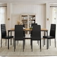 thumbnail image 4 of 7 Piece Dining Table Set for 6, Kitchen Dining Room Furniture with 6 PU Leather Upholstered Chairs, Suitable for Apartment Small Space, Retro, 4 of 10