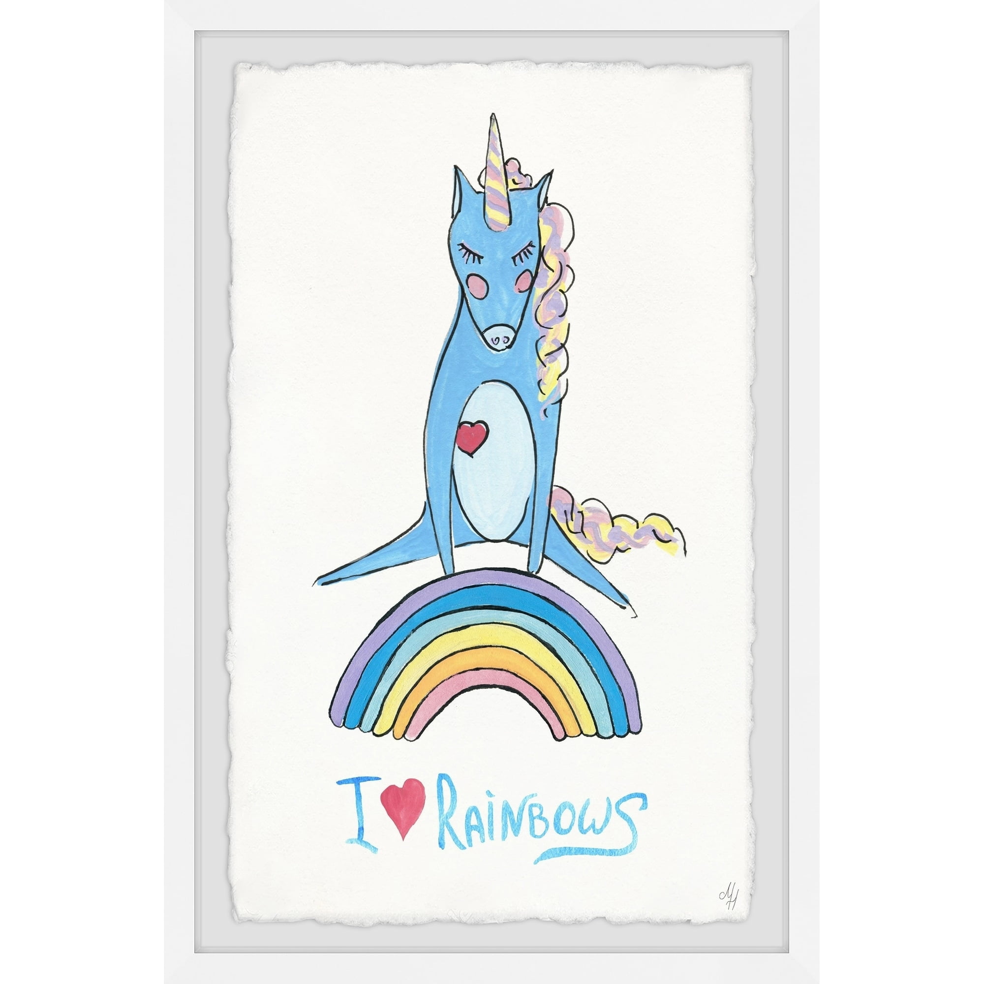 Marmont Hill Playful Rainbow Unicorn Framed Wall Art
