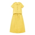 thumbnail image 4 of Miluxas Womens 2 Piece Outfits Summer Solid Skirt Set Button Short Sleeve Tops and Elastic Waist A Line Skirt Dress Sets with Pockets Yellow, 4 of 5