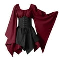 thumbnail image 3 of SEAOPEN Women's Medieval Renaissance Dress Fairy Elf Irish Victorian Gothic Dresses Halloween Costume Lace Up Corset Dress Wine,L, 3 of 4