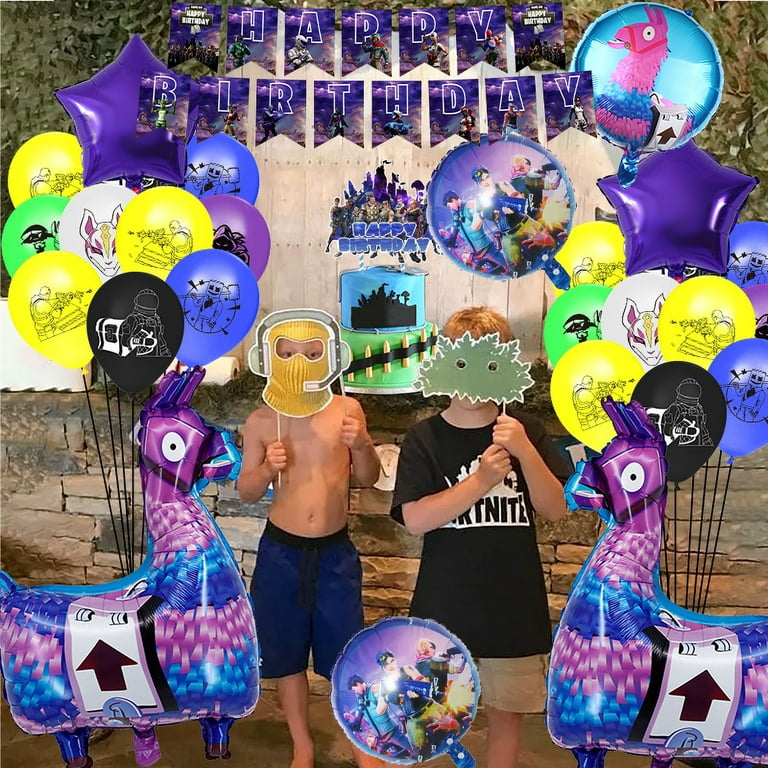 Le thème Fortnite Joyeux anniversaire Ballons Kit Ballons en latex avec  drapeau et gâteau Toppers pour la déocration de fête