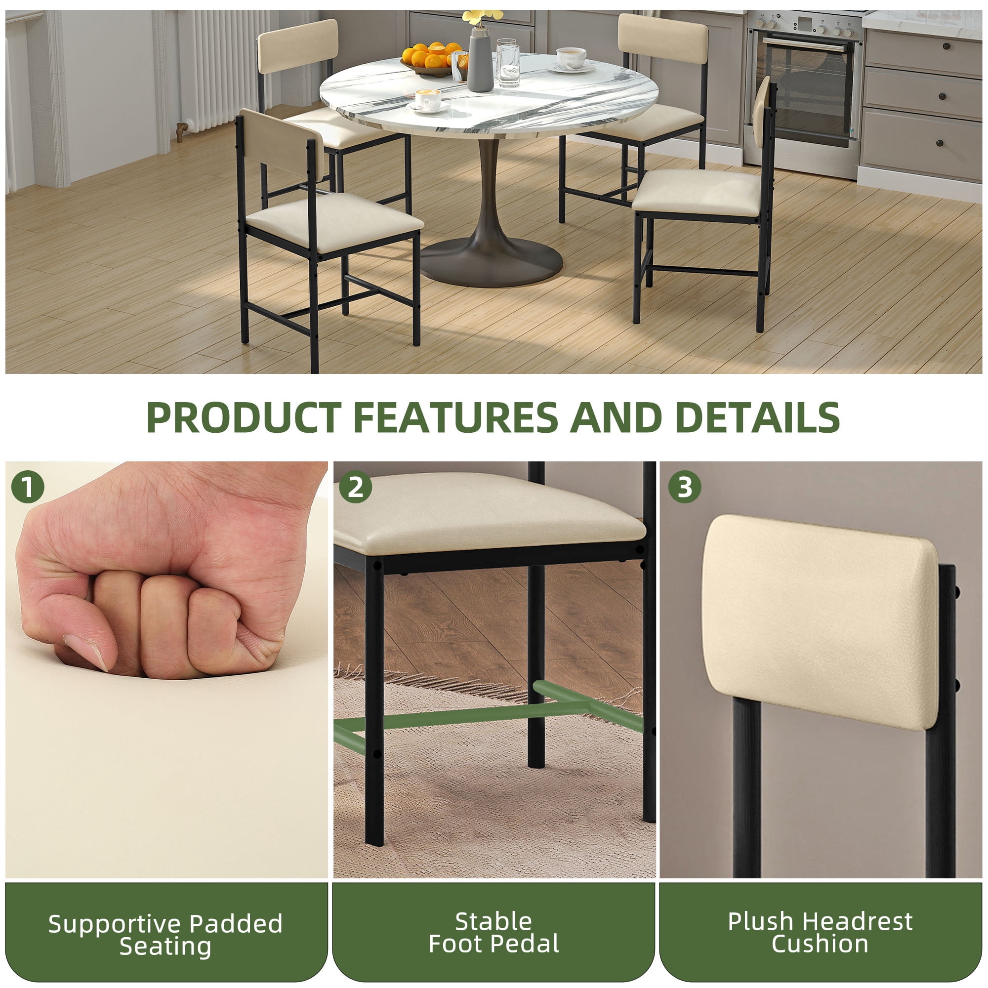 Uforic Dining Chairs Set of 4, PU Upholstered ModernKitchen Chair for Dining Living Room, White