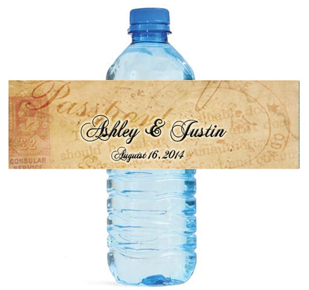 100 Travel Ticket theme Wedding Anniversary Engagement Party Water Bottle Labels 