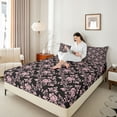 thumbnail image 4 of jejeloiu Gothic Damask Floral Twin Sheet Sets,Bohemian Exotic Style Twin Fitted Sheet,Pink Victorian Baroque Flower Flat Sheet For Adult,Ultra Soft Home Decor,3 Pieces, 4 of 7