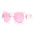 thumbnail image 3 of Womens Oversized Thick Plastic Mod Minimal Fashion Rectangle Sunglasses All Pink, 3 of 4