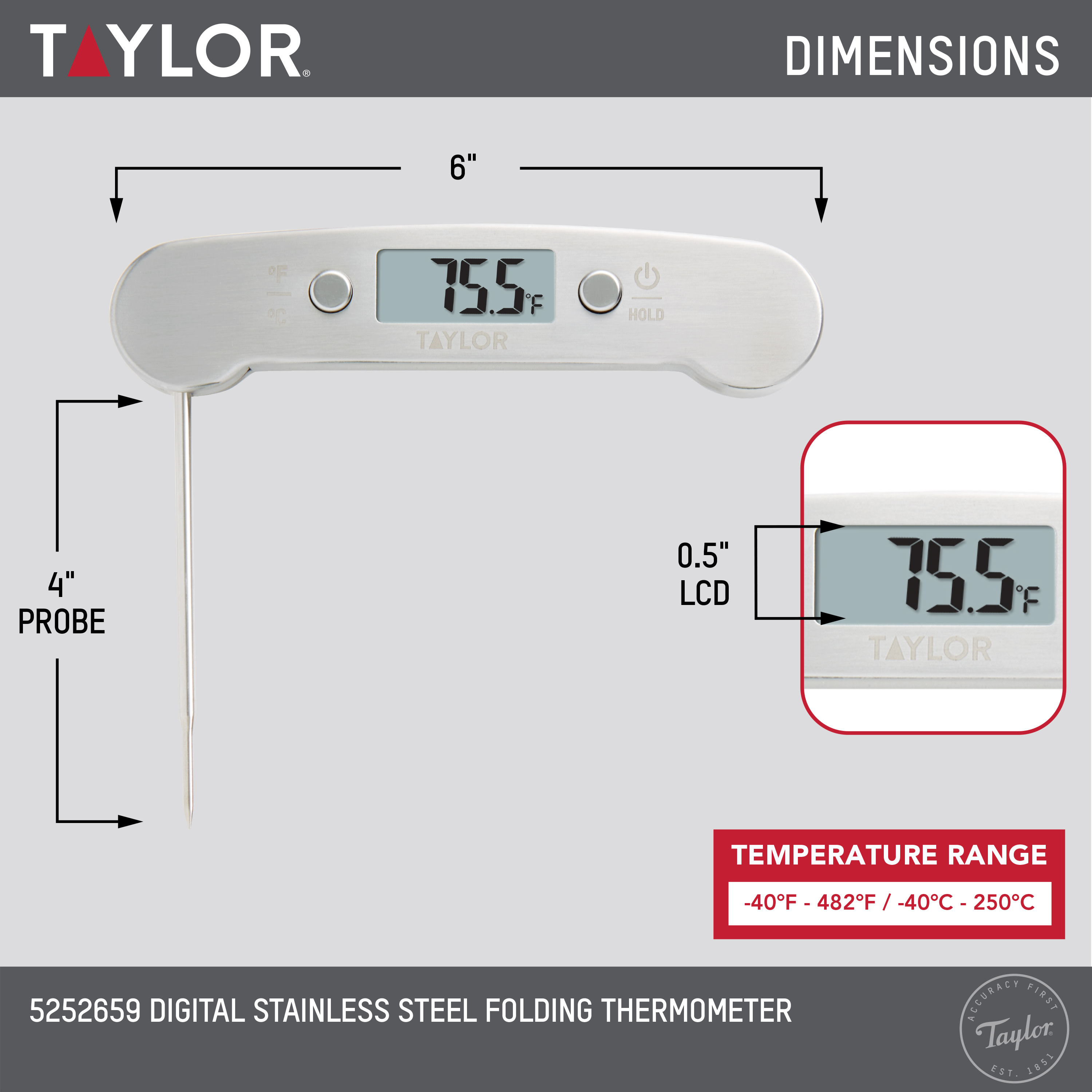 Talylor Pro Folding Pen Digital Thermometer Stainless Steel - image 4 of 9
