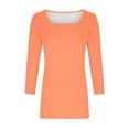thumbnail image 3 of Women Plus Size Tunic Blouse Square Neck 3/4 Sleeve Solid Color Pullover Casual Loose Fashion Basic Tees (4XL, Orange), 3 of 7