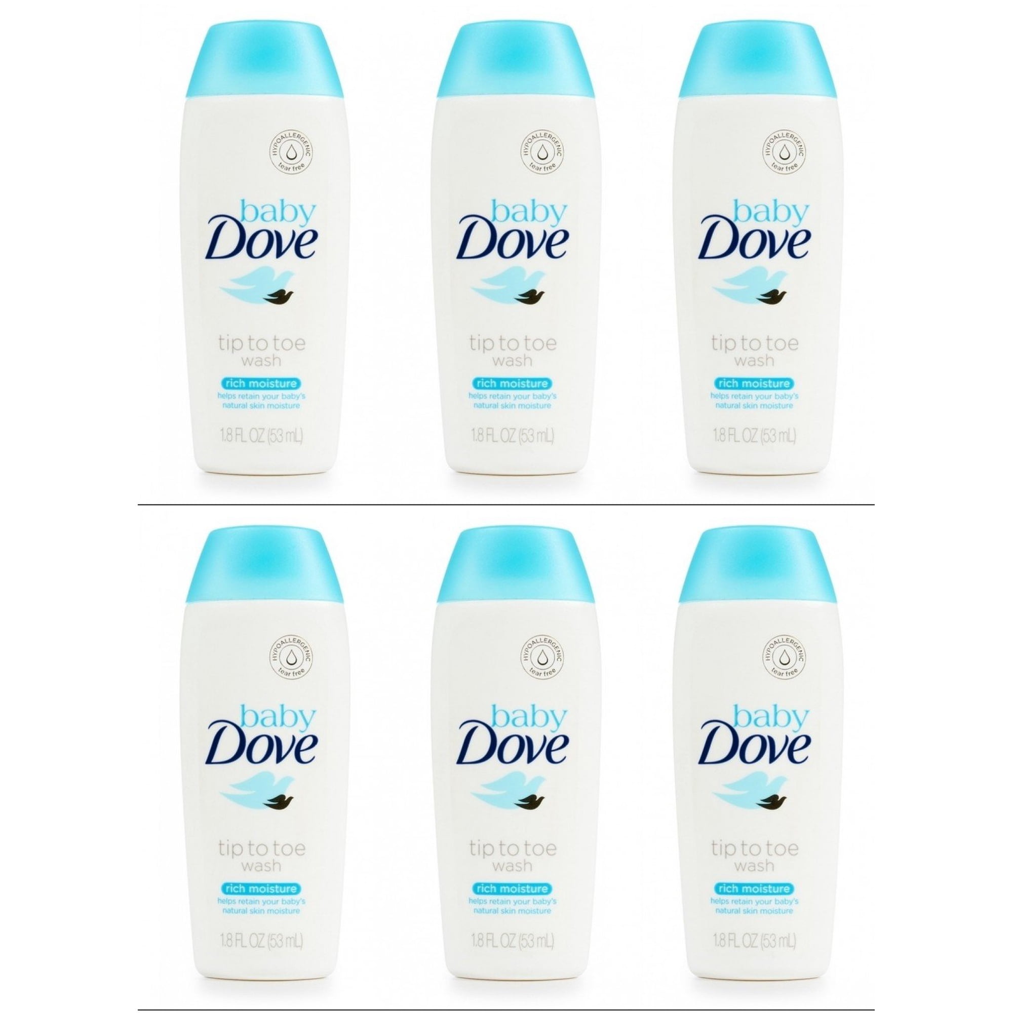 Baby Dove Body Wash Tip To Toe Sensitive Moisture 1.8 Oz Travel Size (Pack Of 6)