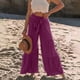 thumbnail image 3 of Pantalones de pierna ancha para mujer Moda Casual Cintura alta Cintura elástica Correas con cordón Color sólido Volantes Pantalones largos Odeerbi  ODB-5, 3 of 5