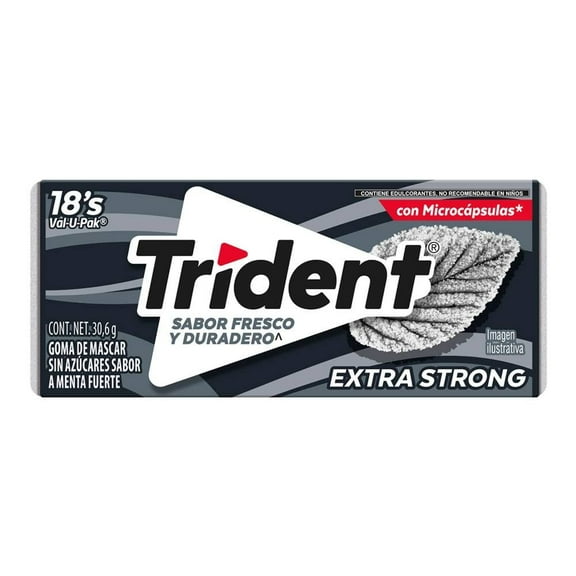 Goma de mascar Trident xtra care menta fuerte 18 pzas