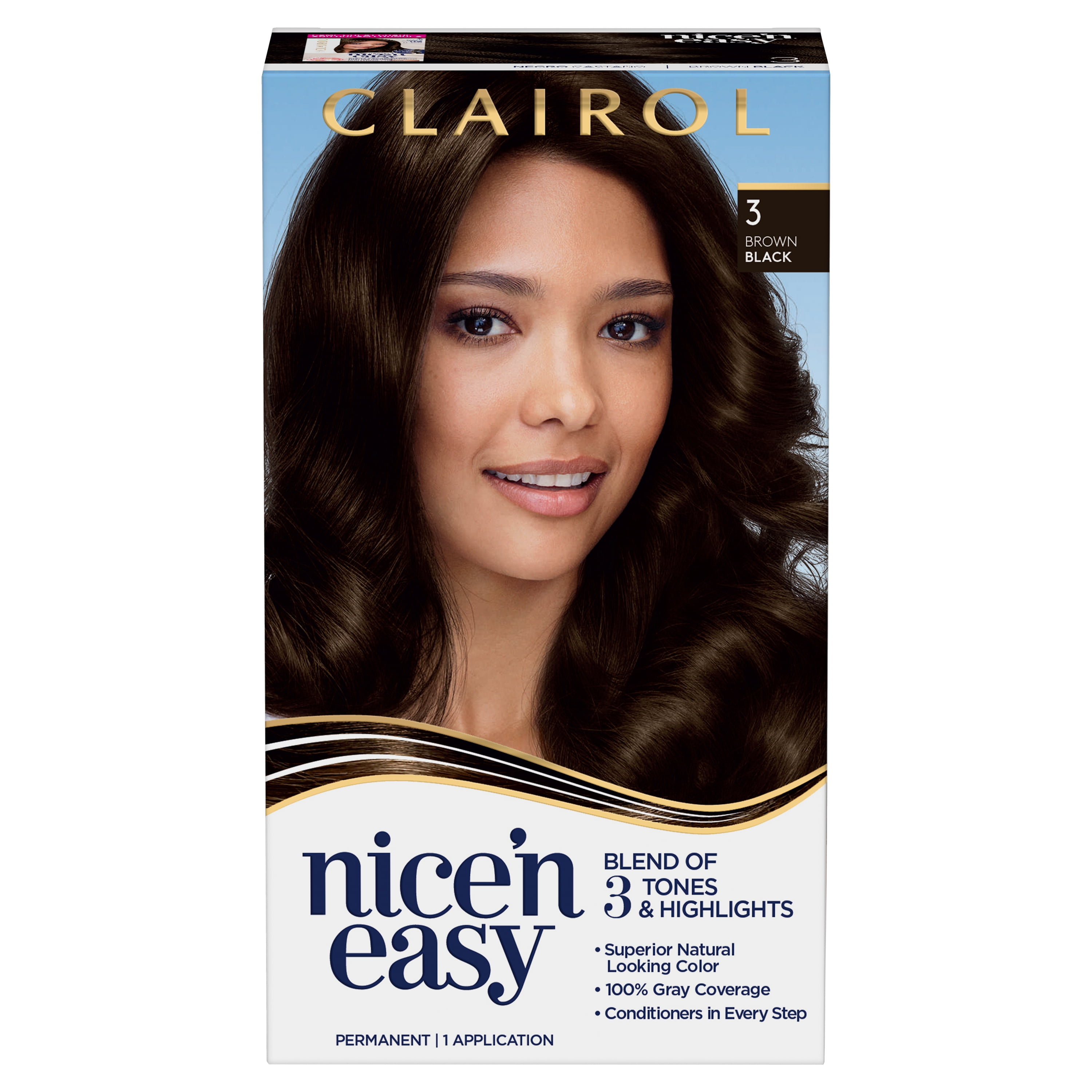 Clairol Nice'n Easy Permanent Hair Color Creme, 3 Brown Black, 1  Application, Hair Dye 