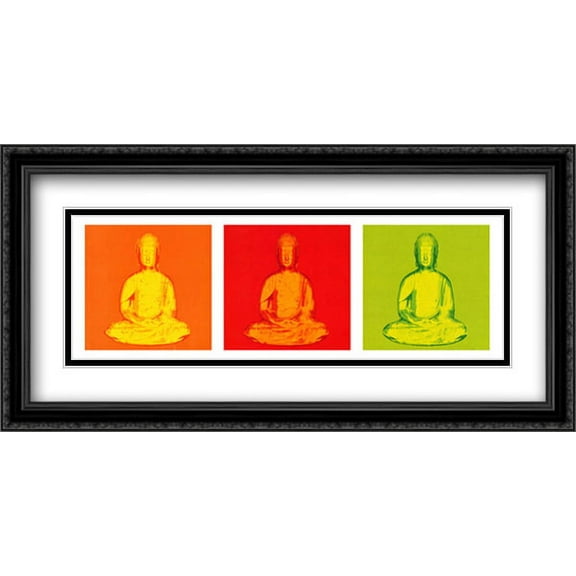 Buddha Pop Art 2x Matted 40x16 Large Black Ornate Framed Art Print