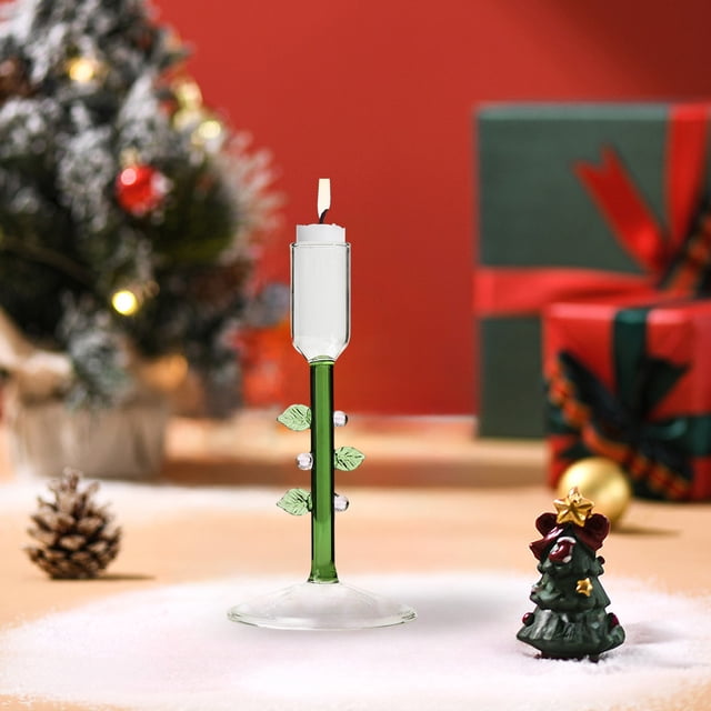 BAOPAI 9.44 Inch Multicolor Glass Christmas Tree Candle Stand Retro Enduring Home Decorationsation Ornament for Festive Festival Decor