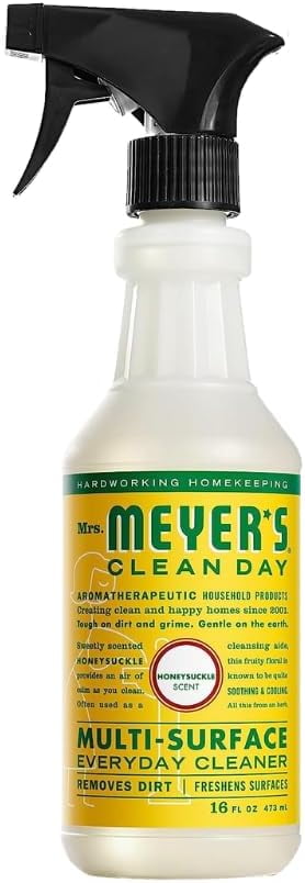 Mrs. Meyer's Clean Day Honeysuckle Scent Variety, 1 Room Freshener 8 oz, 1 Liquid Dish Soap 16 oz, 1 Liquid Hand Soap 12.5 oz, 1 Multi-surface Cleaner 16 oz