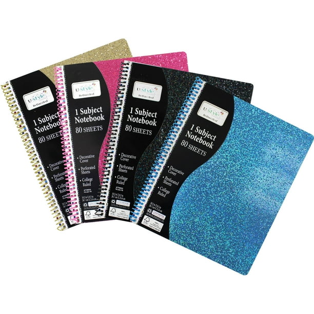 Bedazzled Glitter Fashion Notebooks, 4Pack 1Subject Notebooks