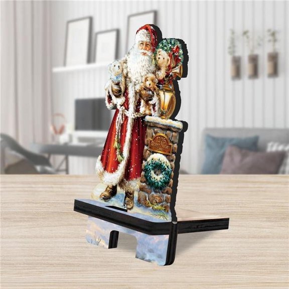 6 x 3 x 3 in. Silent Night Santa Cell Phone Stand Christmas Decor with Wood Mobile Holder Organizer
