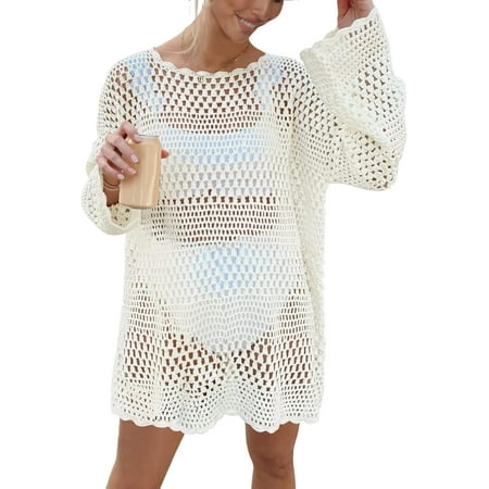 Crochet Cover Up for Women Swimsuit Summer Bathing Suit 2024 Swim Hollow Out Bikini Swimwear Mesh Knit Beach Dress