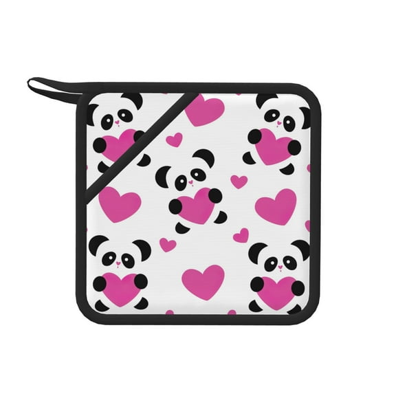 1 Pc Silicone Anti-Hot Hot Pads Oven Mitts Heat Resistant Pot Holders With Pockets Non Slip Oven Glove Potholder For Kitchen Cooking Bbq Baking 7.1in Love Pandas
