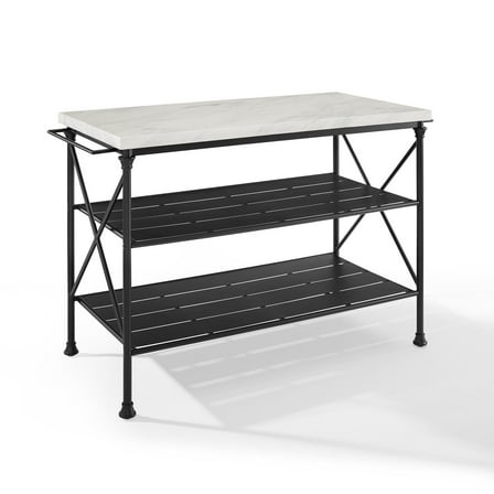 Crosley Furniture Madeleine Metal/Faux Marble Top Kitchen Island in Matte Black