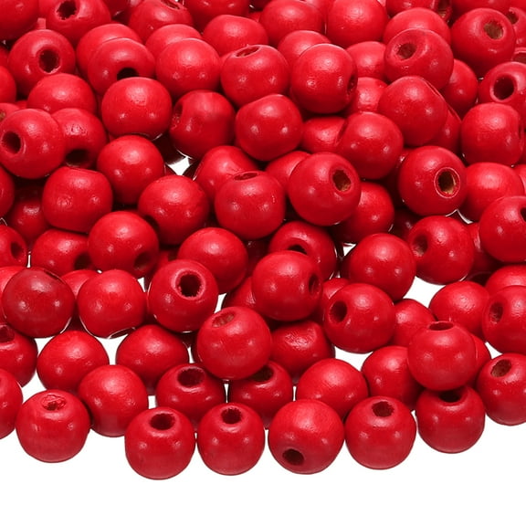 Uxcell 300 Pcs Large Hole Wooden Beads for Crafts Hair DIY Jewelry Making, Red